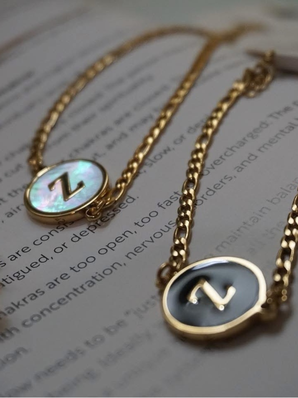Set of 2 Z Initial Bracelets – Gold & Pearl/Black